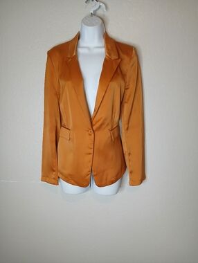 Rachel Zoe Satin Single-Button Blazer Jacket Low Cut Lightweight Sleek